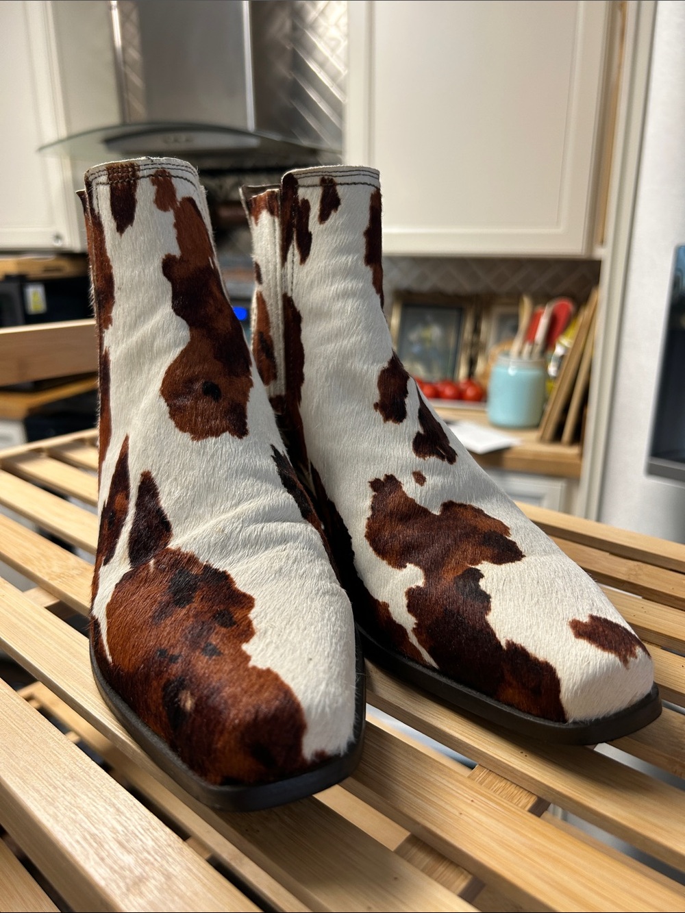 Zara Cow Print Ankle Boots - Brown & White